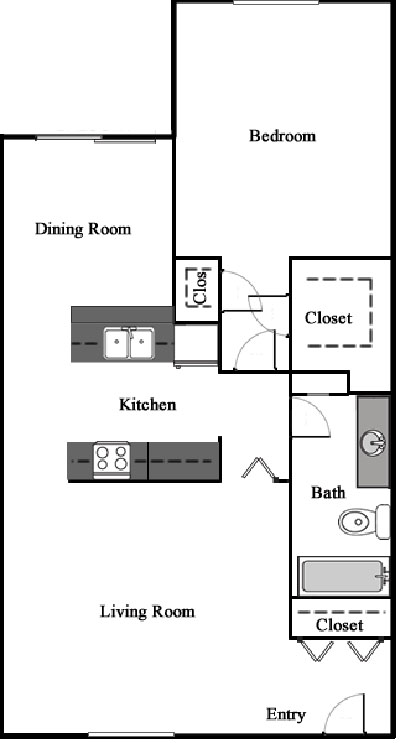 One Bedroom / One Bath - 714 Sq. Ft.*