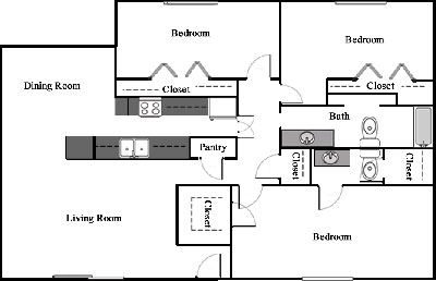 Three Bedroom / Two Bath - 1,180 Sq. Ft.*